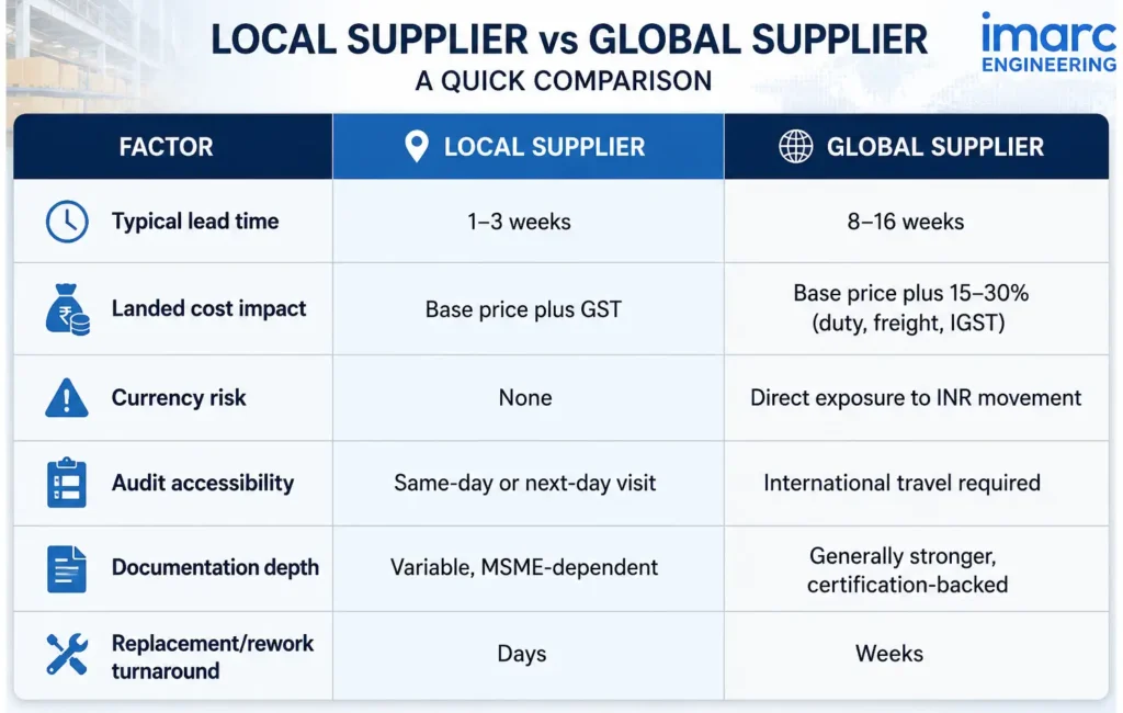 Local vs global supplier comparison chart